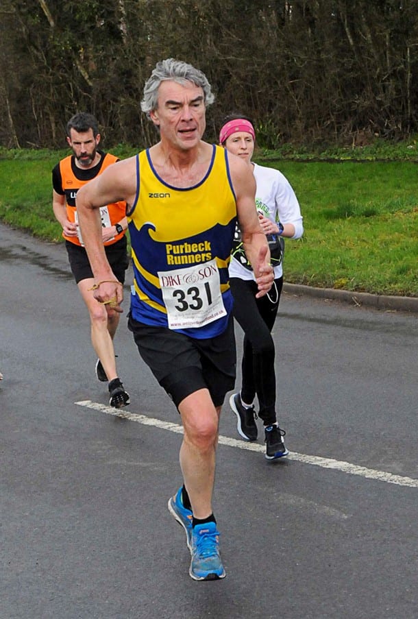 Nigel Haywood storming to an excellent age category win in the Blackmore Vale Half Marathon